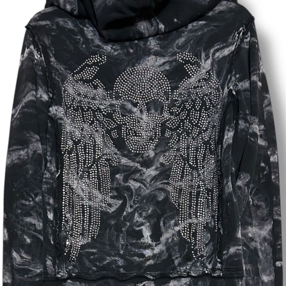 Sinful By Affliction S Grunge Black Jacket Hoodie Rhinestone Skull Wings Y2K - Picture 14 of 15